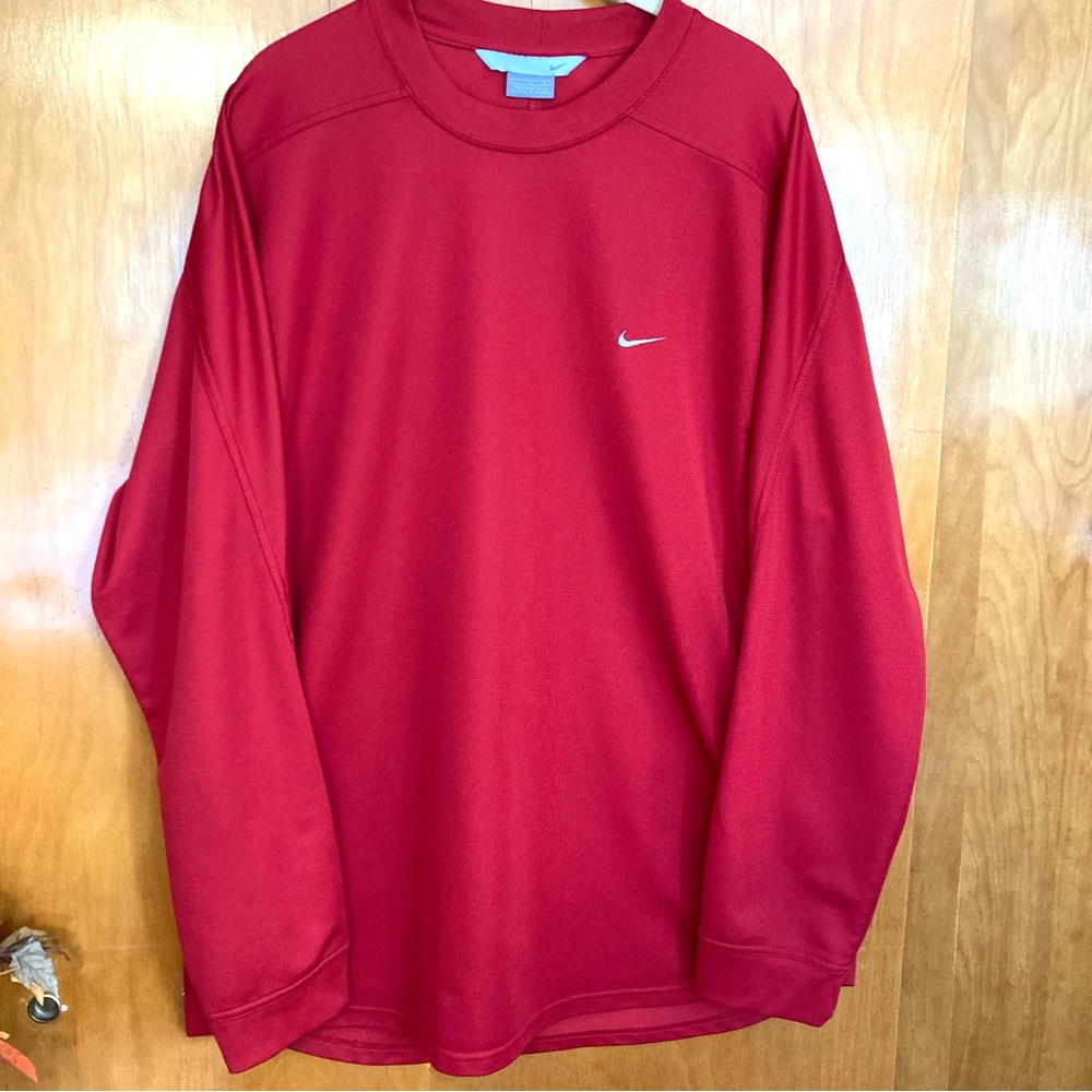 NIKE red long sleeve men's crew neck shirt polyester